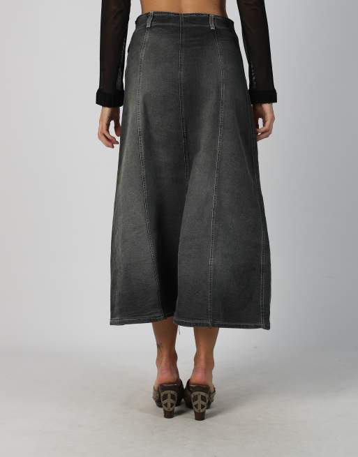 Vintage Made in Italy XS denim maxi skirt in charcoal grey, 2 of 4