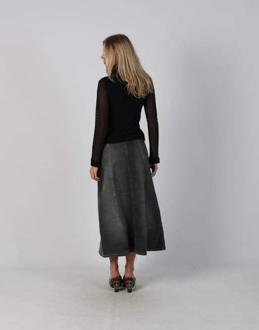 Vintage Made in Italy XS denim maxi skirt in charcoal grey, 3 of 4