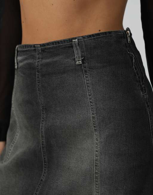 Vintage Made in Italy XS denim maxi skirt in charcoal grey, 4 of 4