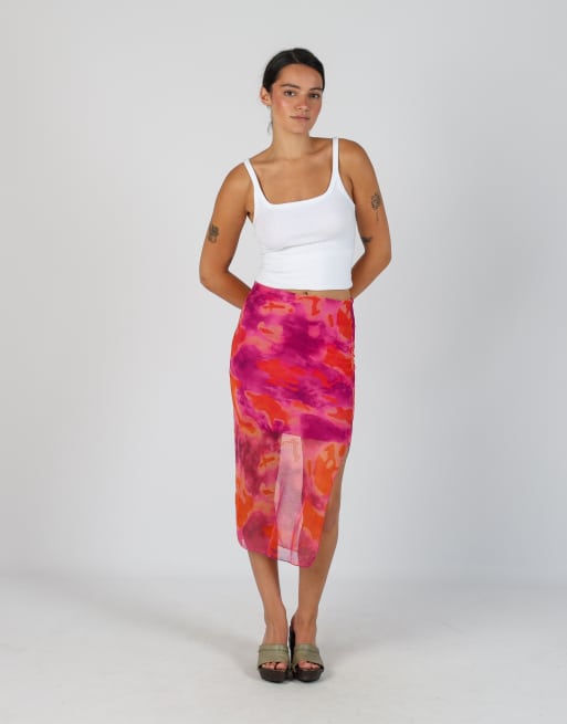 Vintage Made in Italy XS mesh midi skirt in coral