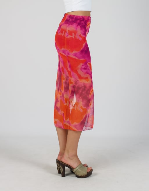 Vintage Made in Italy XS mesh midi skirt in coral, 2 of 4