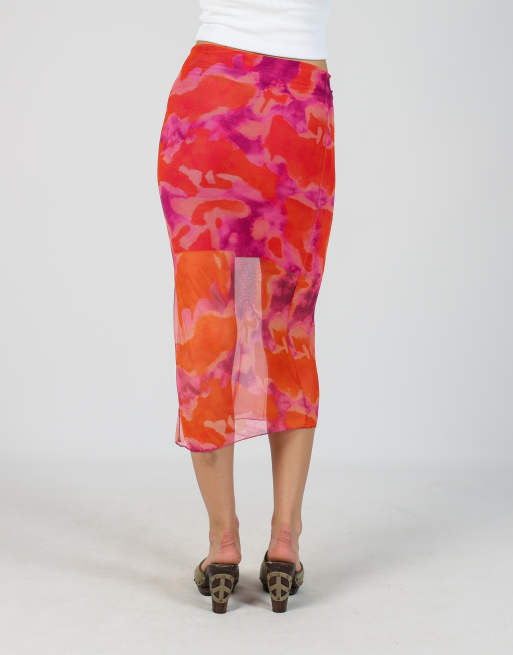 Vintage Made in Italy XS mesh midi skirt in coral, 4 of 4