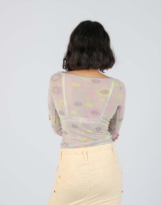 Vintage Made in Italy XS mesh top in light grey, 2 of 4
