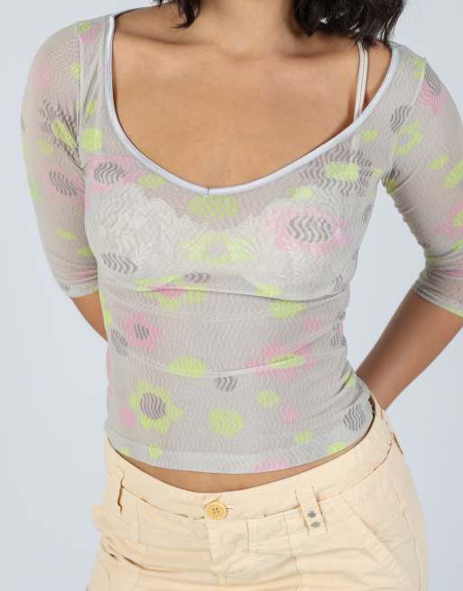 Vintage Made in Italy XS mesh top in light grey, 4 of 4