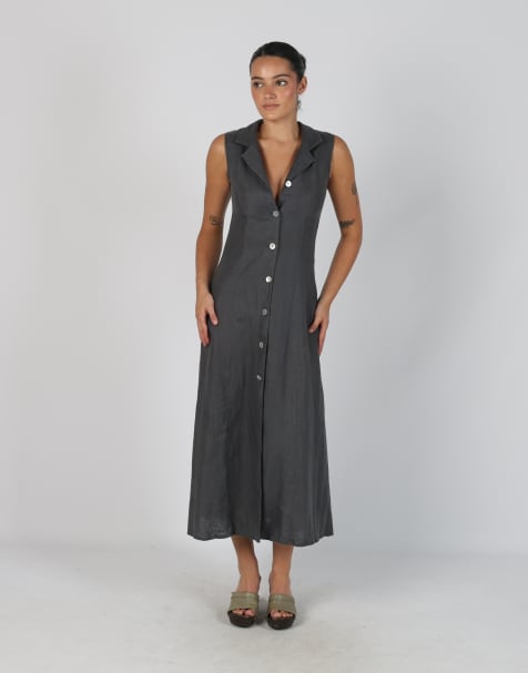 Vintage Made in Italy XS woven maxi dress in charcoal grey - view 1
