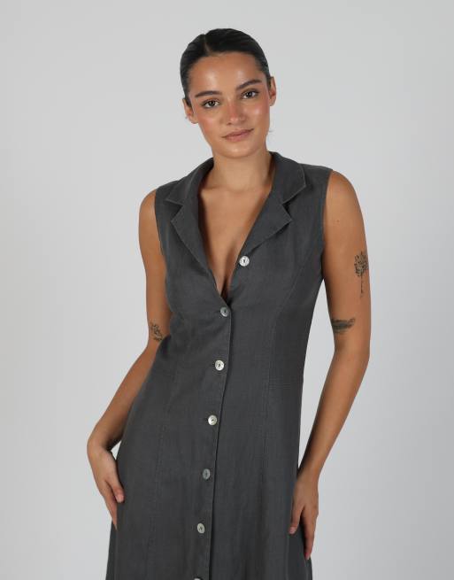 Vintage Made in Italy XS woven maxi dress in charcoal grey, 2 of 4