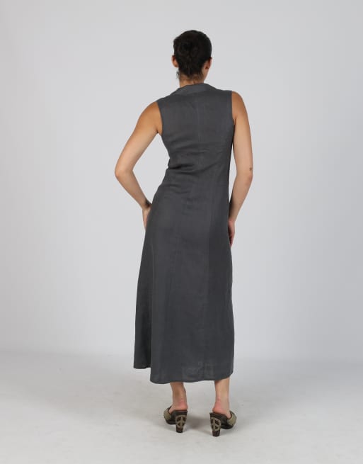 Vintage Made in Italy XS woven maxi dress in charcoal grey, 3 of 4