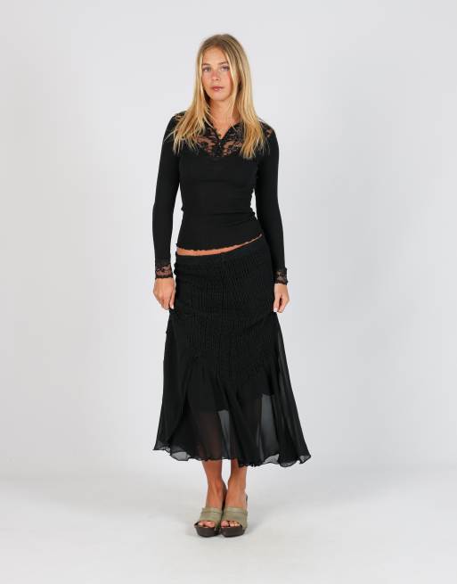 Vintage Made in Italy XS woven maxi skirt in black