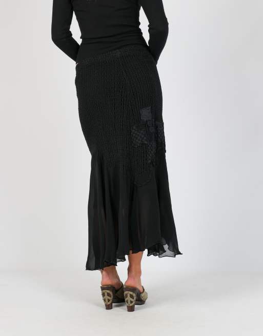 Vintage Made in Italy XS woven maxi skirt in black, 4 of 4