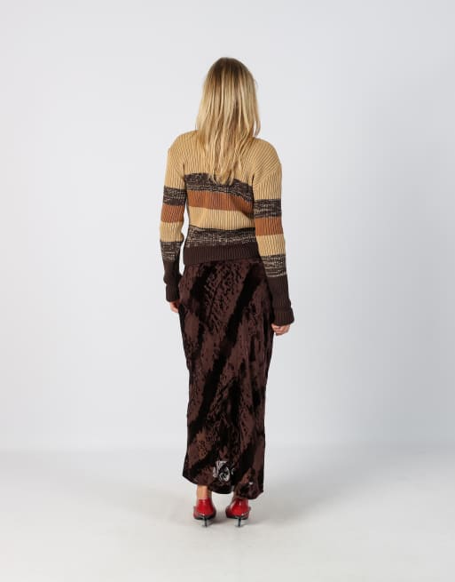 Vintage Made in Italy XS woven maxi skirt in brown, 3 of 4