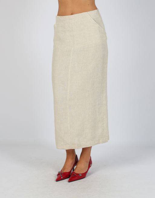 Vintage Made in Italy XS woven midi skirt in beige, 2 of 4