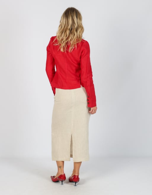 Vintage Made in Italy XS woven midi skirt in beige, 3 of 4