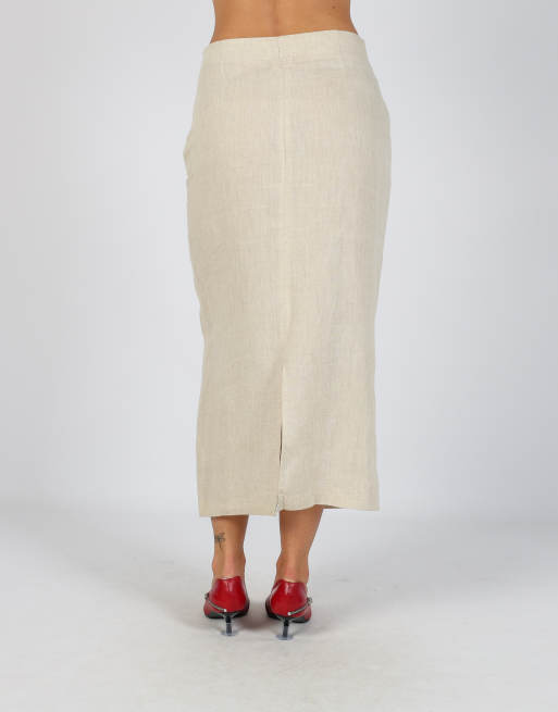 Vintage Made in Italy XS woven midi skirt in beige, 4 of 4