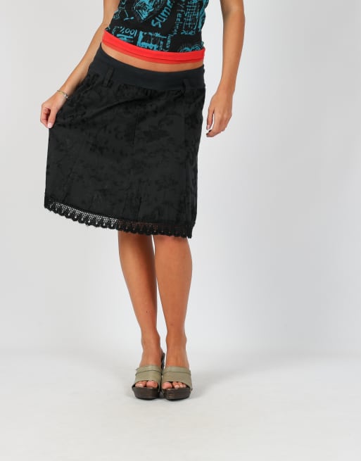 Vintage Made in Italy XS woven midi skirt in black, 2 of 4
