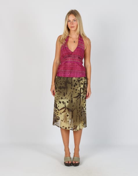 Vintage Made in Italy XS woven midi skirt in dark green - view 1