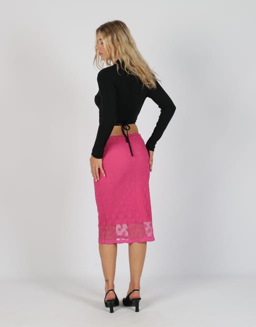 Vintage Made in Italy XS woven midi skirt in pink, 3 of 4