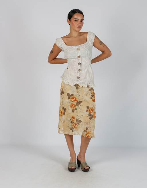 Vintage Made in Italy XS woven midi skirt in tan, 1 of 4