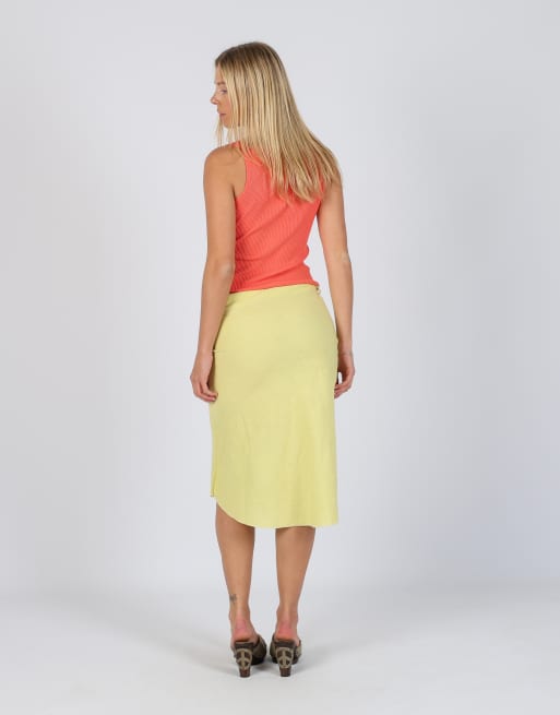 Vintage Made in Italy XS woven midi skirt in yellow, 3 of 4