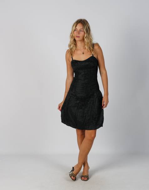 Vintage Made in Italy XS woven mini dress in black - view 1