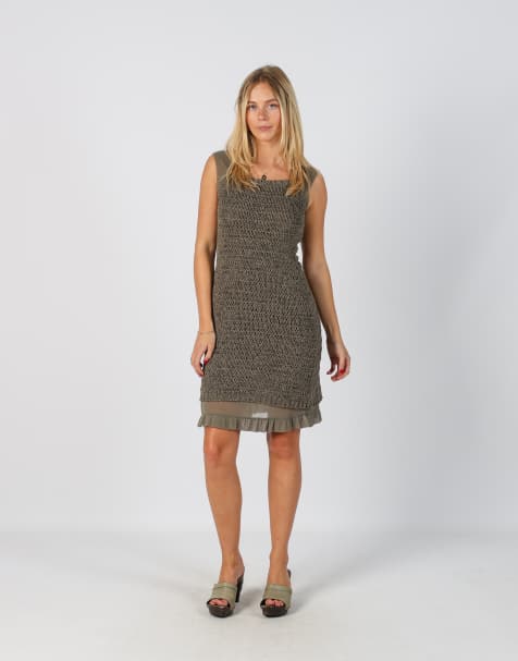 Vintage Made in Italy XS woven mini dress in khaki green - view 1