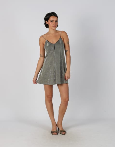 Vintage Made in Italy XS woven mini dress in silver - view 1