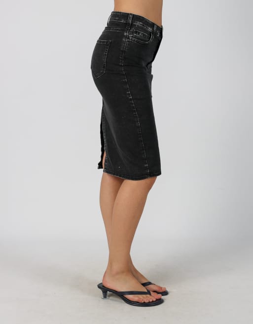 Vintage Made in Italy XXS denim midi skirt in charcoal grey, 2 of 4