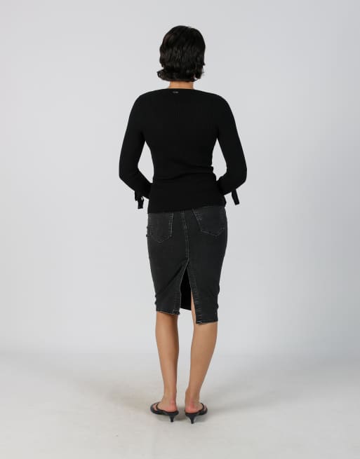 Vintage Made in Italy XXS denim midi skirt in charcoal grey, 3 of 4