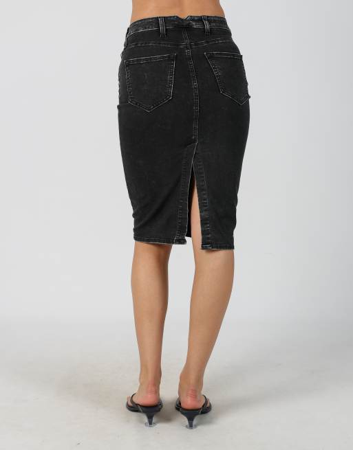 Vintage Made in Italy XXS denim midi skirt in charcoal grey, 4 of 4