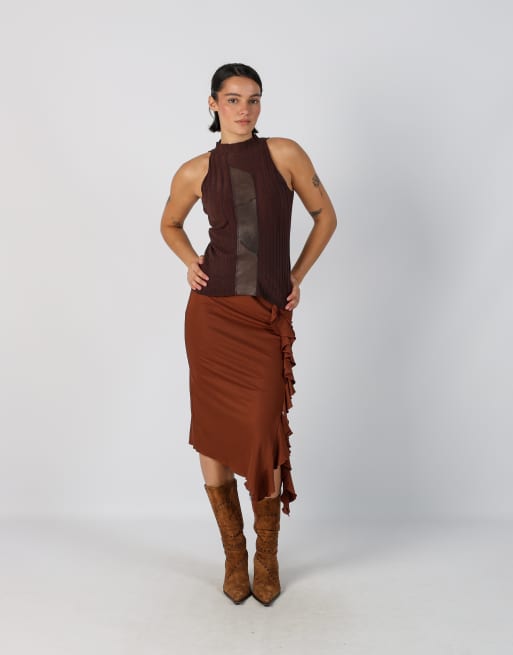 Vintage Made in Italy XXS woven midi skirt in brown, 1 of 4