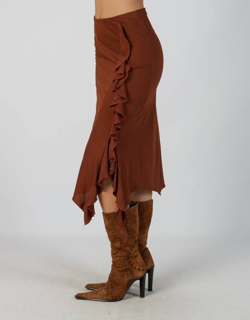 Vintage Made in Italy XXS woven midi skirt in brown, 2 of 4