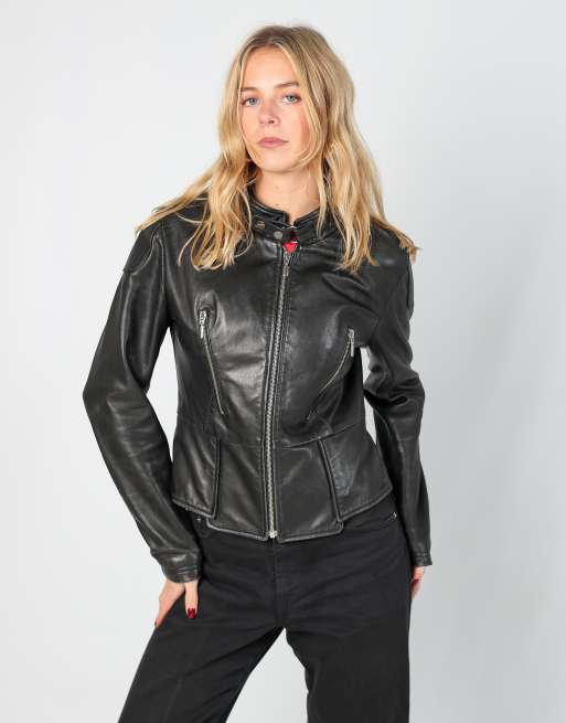 Vintage Madre Perla S leather jacket in black