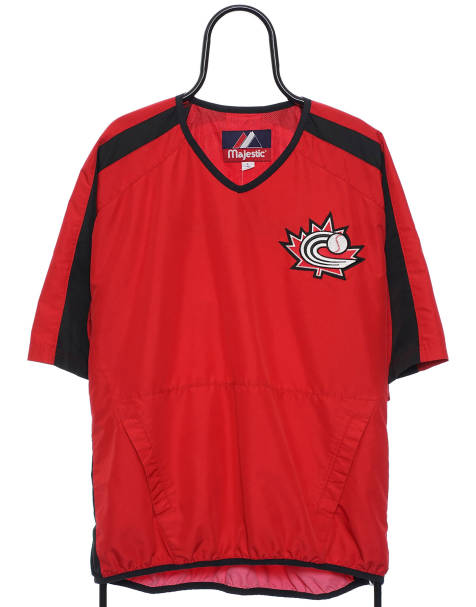 Vintage Majestic baseball size L tracksuit top in red - view 1