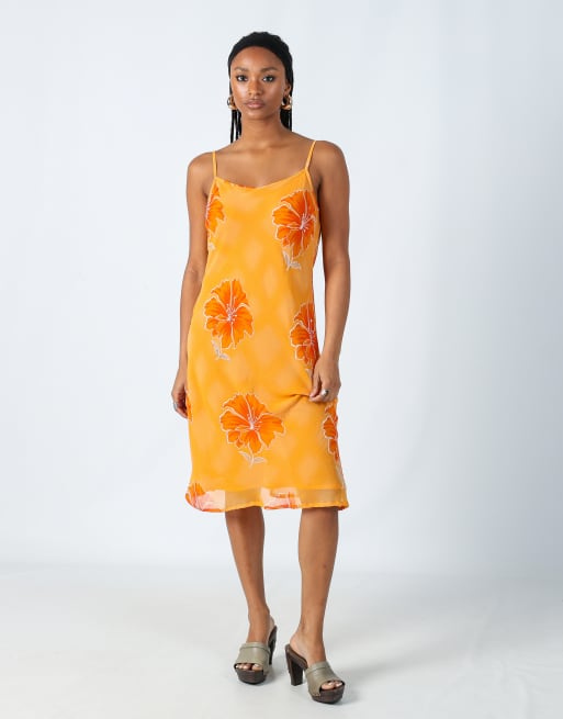 Vintage Malvin S printed woven midi dress in orange