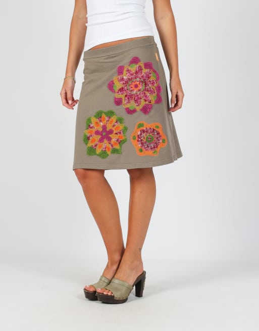 Vintage mamatayoe XS woven midi skirt in khaki green, 2 of 4