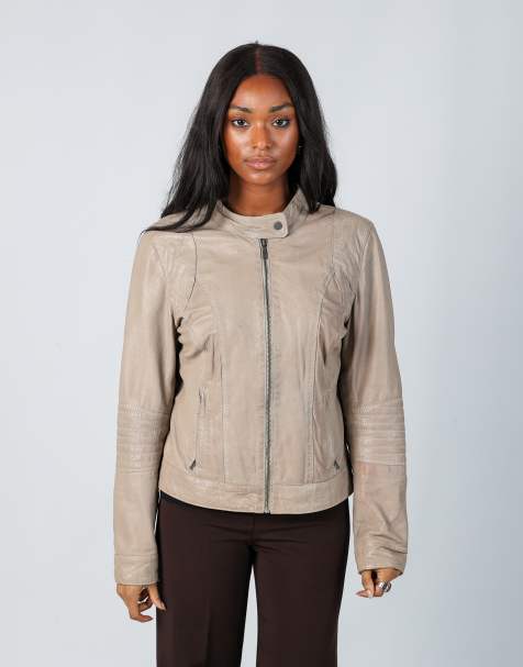 Vintage Manguun S leather jacket in beige - view 1