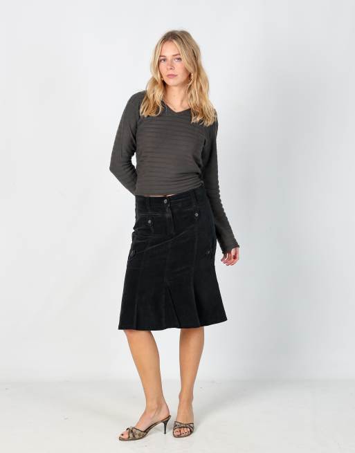 Vintage Marella 6 woven midi skirt in black