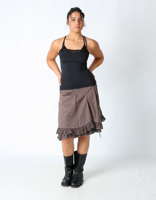 Vintage Marella 8 woven midi skirt brown