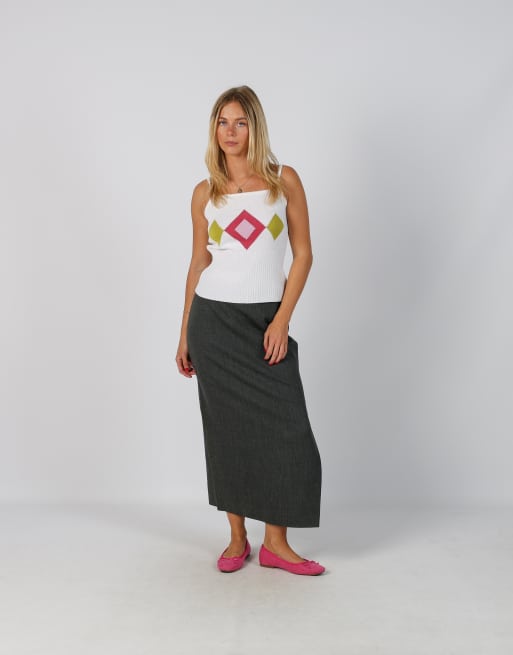 Vintage Marella 8 woven midi skirt in charcoal grey, 1 of 4