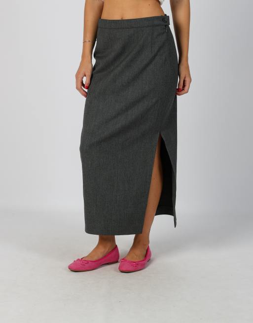 Vintage Marella 8 woven midi skirt in charcoal grey, 2 of 4