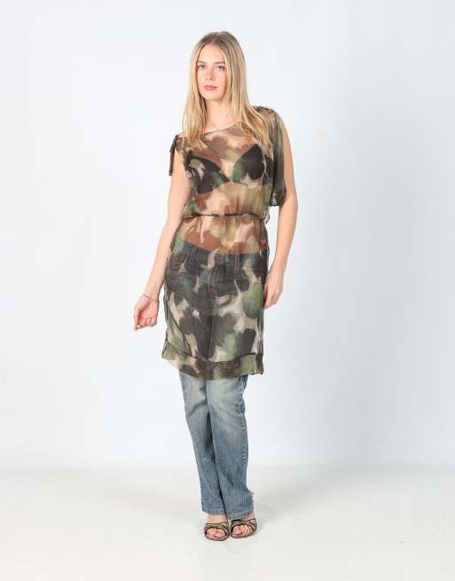 Vintage Marella M mesh midi dress in dark green