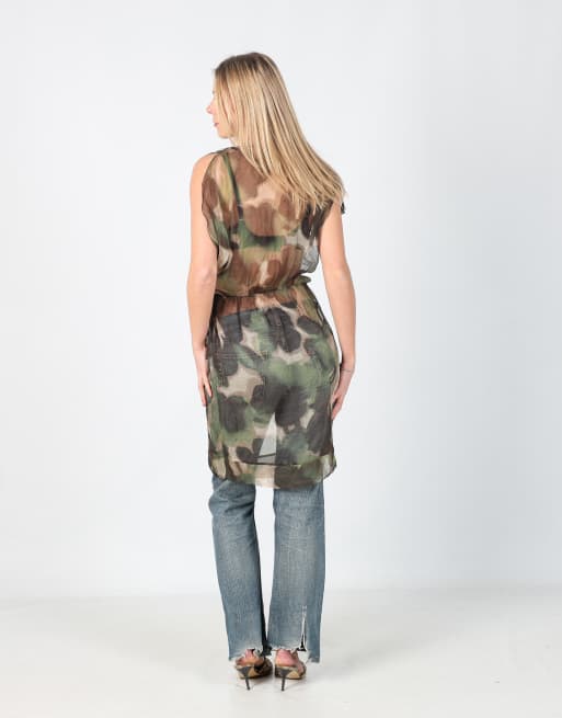 Vintage Marella M mesh midi dress in dark green, 3 of 4