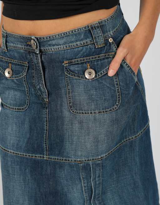 Vintage Marella S denim midi skirt in blue, 4 of 4