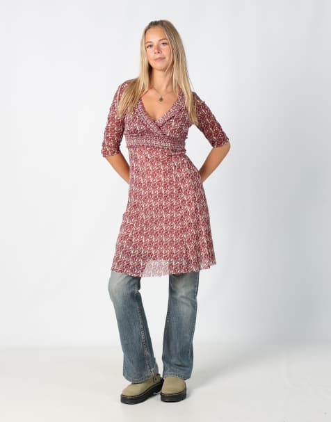 Vintage Marella S printed woven midi dress in pink - view 1