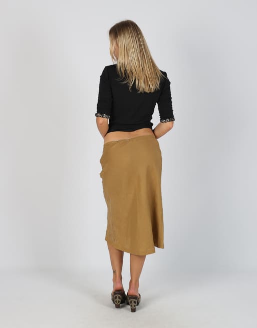 Vintage Marlboro Classics S woven midi skirt in tan, 3 of 4