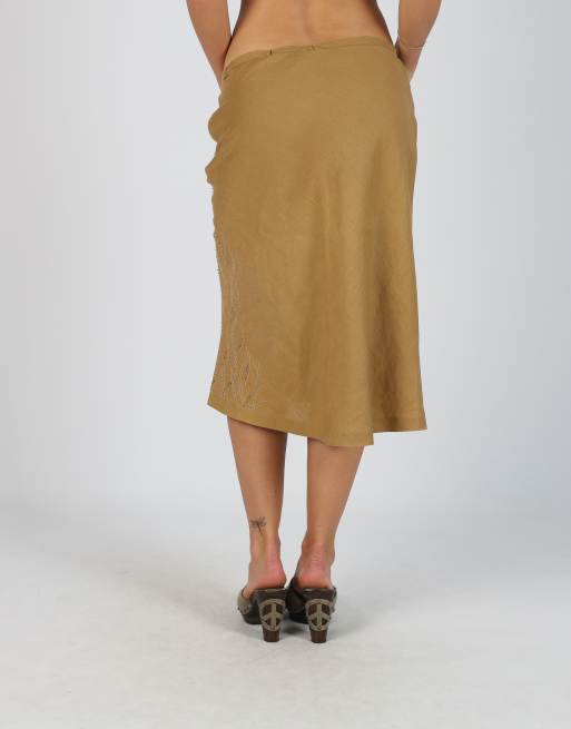 Vintage Marlboro Classics S woven midi skirt in tan, 4 of 4