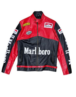 Vintage Marlboro Leather Racing Jacket size l in black | ASOS