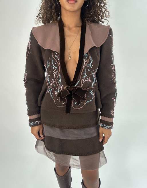 Vintage matching blazer and skirt set in brown, 3 of 4