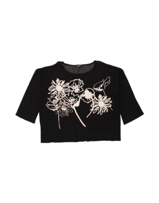 Vintage Max Mara Weekend Crop Boat Neck Jumper Sweater UK 14 Large In Black