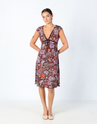 Vintage Max&Co. 8 Printed Woven Midi Dress Purple - view 1