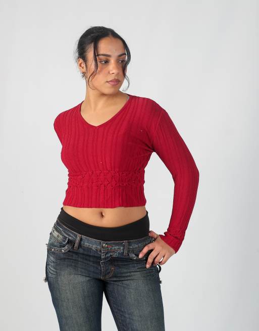 Vintage Max&Co. S long sleeve top in burgundy red, 3 of 4